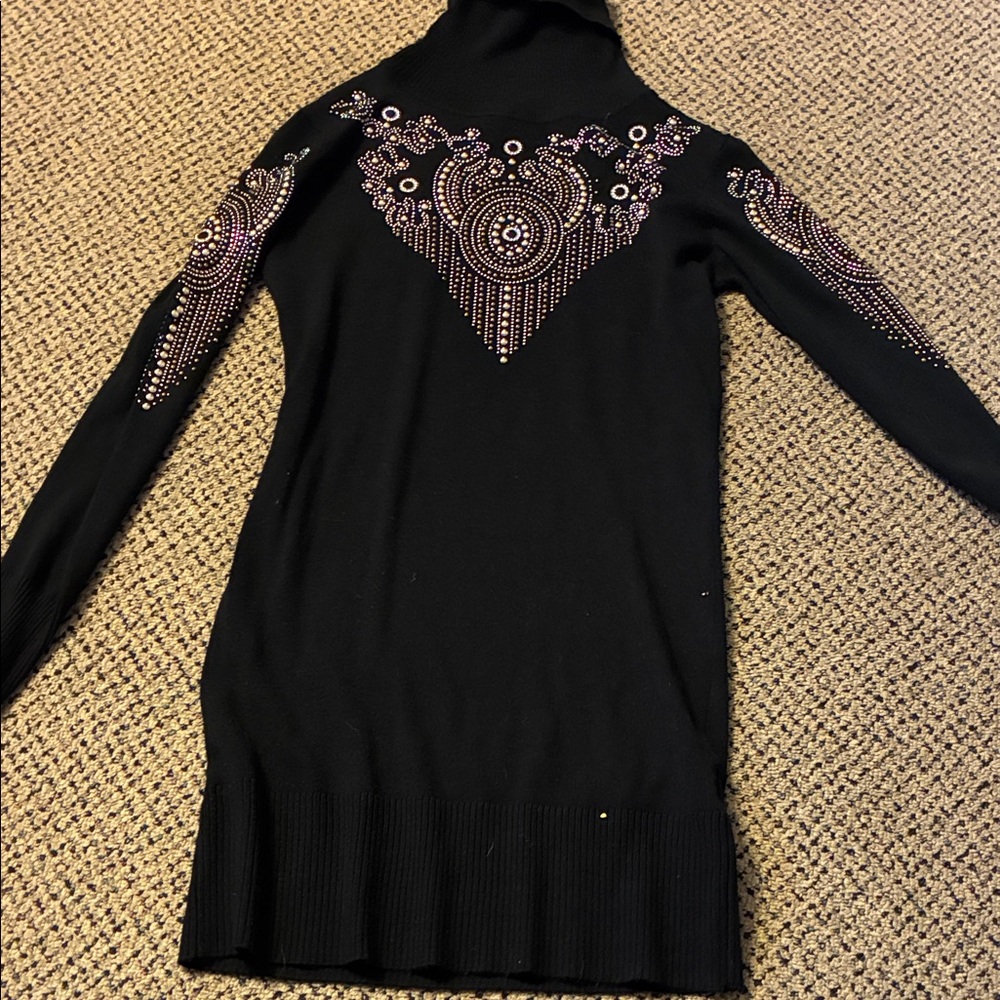 VENUS Black Dress with Purple Embellishments